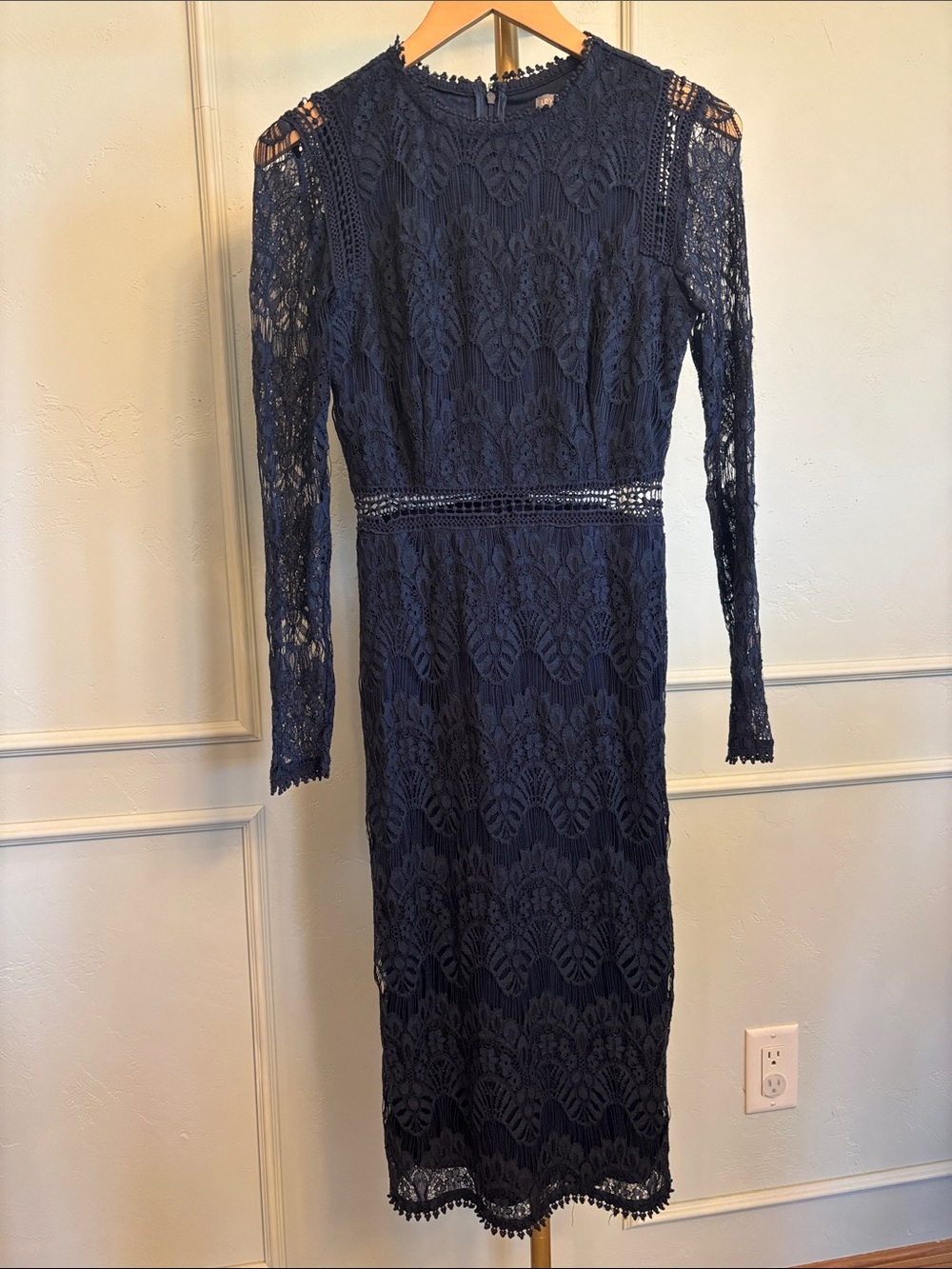 Love X Design Midi Lace Dress Formal Elegant Navy Lace Long-Sleeve